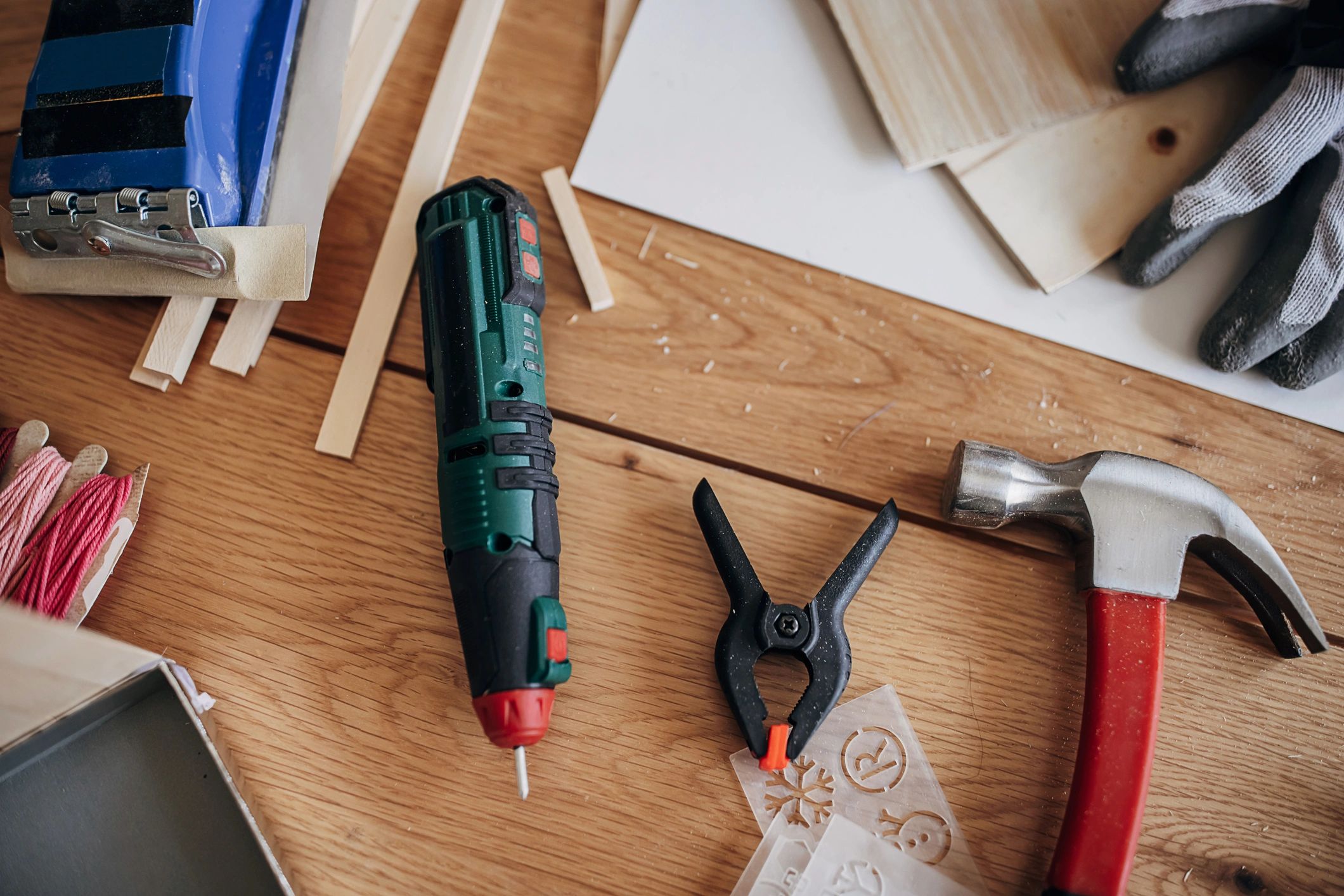 Hand tools on a workbench