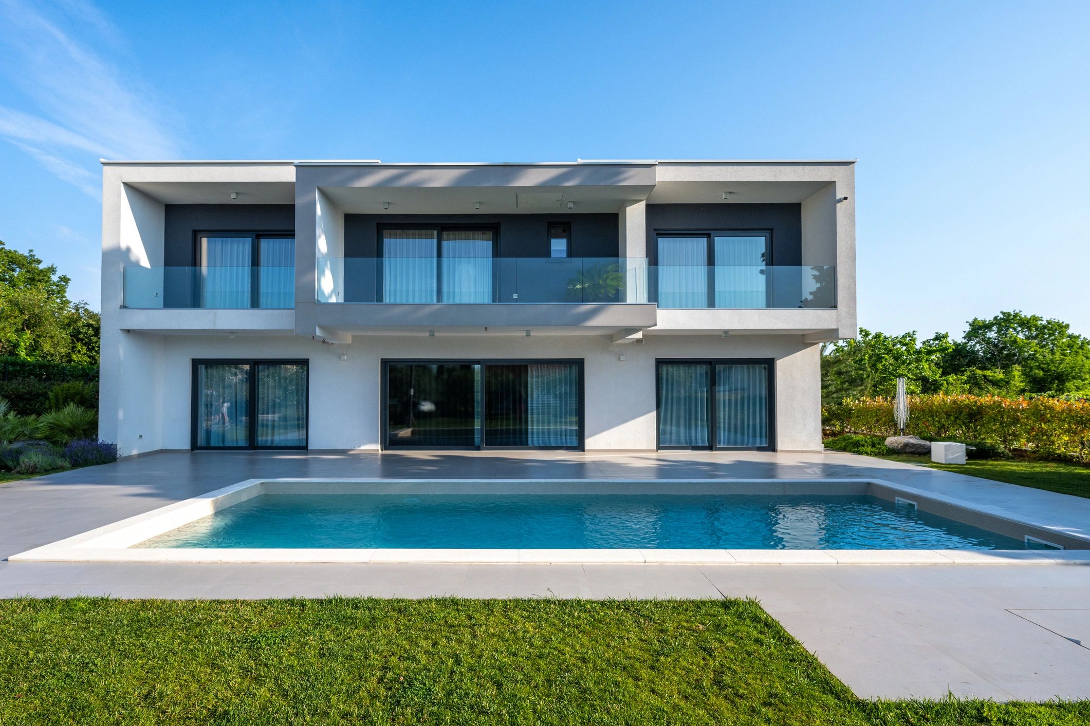 Coastal home exterior in bright daylight